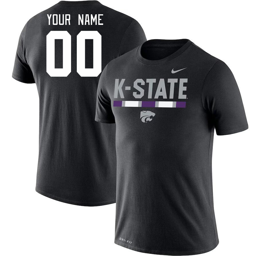 Custom Kansas State Wildcats Name And Number College Tshirt-Black